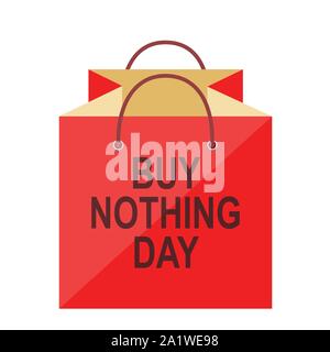 Buy nothing day. Nozione di rifiuto gli acquisti effettuati durante il giorno sotto forma di un pacchetto. Isolato illustrazione vettoriale su sfondo bianco. Illustrazione Vettoriale