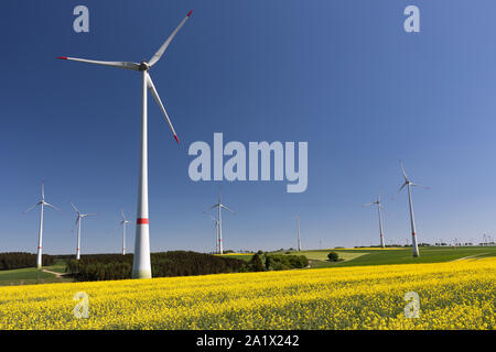 Wind Farm tra i campi di colza Foto Stock