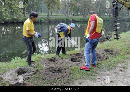 Milano (Italia), piantagione di duecento nuovi alberi nel Parco Lambro, un'iniziativa promossa dal Comune e l'associazione ambientale Legambiente in occasione di Milano la settimana verde Foto Stock