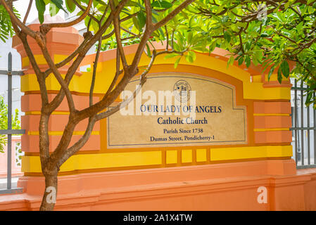 Pondicherry/India- 3 Settembre 2019: La Madonna degli Angeli chiesa di Pondicherry, Puducherry Foto Stock