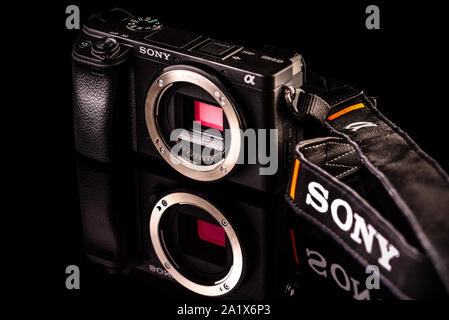 Videocamera Sony closeup di Alfa 6400 mirrorless Foto Stock