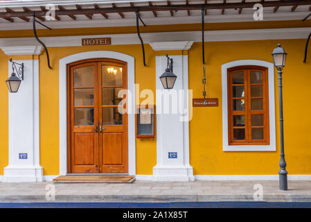 Città Bianca, Pondicherry/India- 3 Settembre 2019: Palais de Mahe hotel nel quartiere francese di Pondicherry Foto Stock