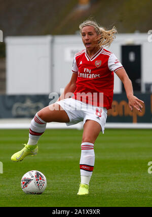 Boreham Wood, Regno Unito. 29Sep, 2019. BOREHAMWOOD, Inghilterra - 29 settembre: Giordania Nobbs di Arsenal durante la Barclay FA DONNA Super League match tra Arsenal donne e Brighton e Hove Albion donne a Prato Park Stadium il 29 settembre 2019 in Boreham Wood, Inghilterra Credit: Azione Foto Sport/Alamy Live News Foto Stock