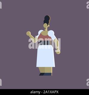 Ragazza carina che indossa la strega zombie spaventapasseri costume donna pongono happy Halloween party celebrazione concetto flat a piena lunghezza Illustrazione Vettoriale