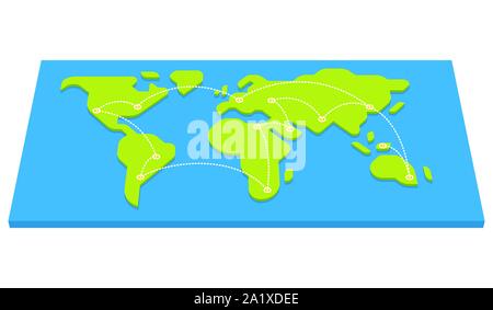Stilizzata mappa del mondo con le destinazioni di volo dalle principali capitali europee. Viaggi di lavoro e di tutto il mondo della comunicazione globale. Semplice piatto illustra vettore Illustrazione Vettoriale