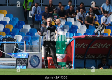NAPOLI,Italia 29 settembre 2019 Carlo Ancelotti allenatore del Napoli gesti durante il Campionato Italiano League match tra SSC Napoli Vs Brescia allo Stadio San Paolo di Napoli il 29 settembre 2019 (foto di Marco Iorio) Foto Stock