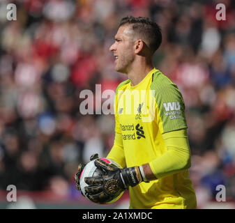 Il 28 settembre 2019, Bramall Lane, Sheffield, Inghilterra; Premier League, Sheffield Regno v Liverpool : Adrian (13) di Liverpool durante il gioco Credito: Mark Cosgrove/news immagini Foto Stock