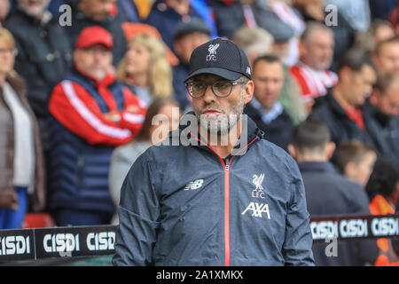 Il 28 settembre 2019, Bramall Lane, Sheffield, Inghilterra; Premier League, Sheffield Regno v Liverpool : Jurgen Klopp manager di Liverpool Credit: Mark Cosgrove/news immagini Foto Stock