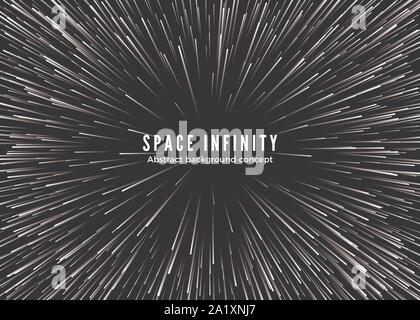 Sapce infinito. Abstract movimento sullo sfondo nel cosmo. Viaggiare in spase con super velocità. Sfocata luce di stelle in linee. Illustrazione Vettoriale Illustrazione Vettoriale