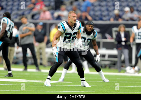 Houston, Texas, Stati Uniti d'America. 29Sep, 2019. Carolina Panthers running back Christian McCaffrey (22) si allunga prima della NFL stagione regolare il gioco tra la Houston Texans e Carolina Panthers a NRG Stadium di Houston, TX, il 15 settembre 2019. Credito: Erik Williams/ZUMA filo/Alamy Live News Foto Stock