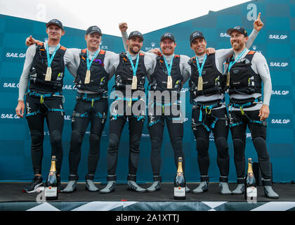 Il Team Australia festeggiare la conquista del 2019 SailGP titolo razza Foto Stock