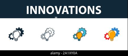 Innovazioni icon set. Simbolo di Premium in diversi stili di avvio dalla raccolta di icone. Creative icona innovazioni riempito, contorno, colorata e piatto Illustrazione Vettoriale