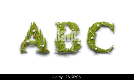 Lettere DECORATIVE A B C, mockup font nuovo anno isolato Foto Stock