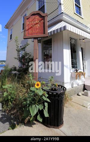 Segno per collo Bearskin quartiere di Rockport Massachusetts Foto Stock