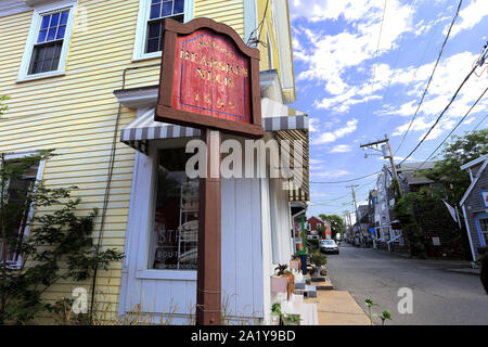 Segno per collo Bearskin quartiere di Rockport Massachusetts Foto Stock