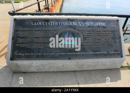 La placca al Fisherman's Memorial Gloucester Massachussets Foto Stock