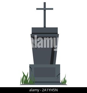 Grigio pietra tombale con icona di erba isolati su sfondo bianco per halloween vecchio design pietra tombale con cimitero crack segno Illustrazione Vettoriale