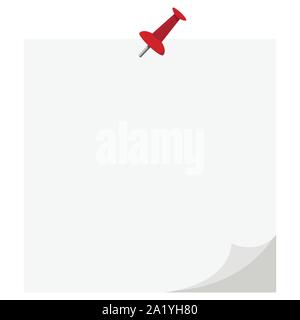Vector design piatto icona del vuoto bianco adesivo di carta segnato pulsante rosso angolo arricciato isolati su sfondo bianco. Illustrazione Vettoriale