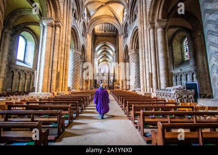 I banchi entro il grand hall di Durham Cathedral Durham, Regno Unito. Foto Stock