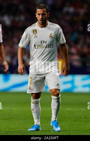 Madrid, Spagna. 28 Sep, 2019. Pericolo di Eden del Real Madrid durante la Liga match tra Atletico de Madrid e Real Madrid a Wanda Metropolitano Stadium in Madrid.punteggio finale: Atletico de Madrid 0:0 Real Madrid. Credito: SOPA Immagini limitata/Alamy Live News Foto Stock