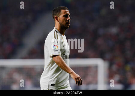 Madrid, Spagna. 28 Sep, 2019. Pericolo di Eden del Real Madrid durante la Liga match tra Atletico de Madrid e Real Madrid a Wanda Metropolitano Stadium in Madrid.punteggio finale: Atletico de Madrid 0:0 Real Madrid. Credito: SOPA Immagini limitata/Alamy Live News Foto Stock