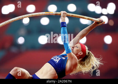 Doha in Qatar. 29Sep, 2019. Sandi Morris degli Stati Uniti compete durante la donna della pole vault finale al 2019 IAAF Campionati del Mondo a Doha, in Qatar, Sett. 29, 2019. Credito: Li Ming/Xinhua/Alamy Live News Foto Stock