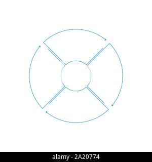 Una infografica cerchio con frecce in stile lineare. Presentazione aziendale modello con 4 opzioni, parti, passi. Può essere utilizzato per lo schema del ciclo, grafico Illustrazione Vettoriale