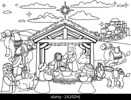 Presepe Cartoon di Natale Illustrazione Vettoriale