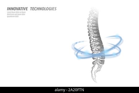 Fisioterapia recupero colonna vertebrale umano. Area dolore chirurgia moderna tecnologia di medicina della loina basso poli triangoli 3D rendere illustrazione vettoriale Illustrazione Vettoriale