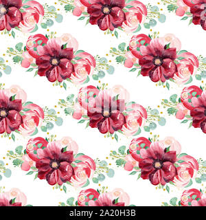 Fioritura lilla bouquet di fiori acquerello seamless pattern raster Foto Stock