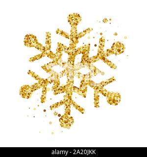 Disegnata a mano golden Natale il simbolo del fiocco di neve. Xmas elemento decorativo in stile retrò, isolato inverno illustrazione vettoriale Illustrazione Vettoriale