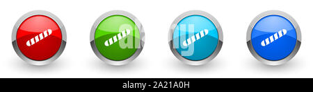 Baguette argento metallizzato icone lucido, set di design moderno pulsanti per il web, internet e applicazioni mobili in quattro opzioni di colori isolato su bianco Foto Stock