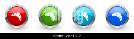 Cornetto argento metallizzato icone lucido, set di design moderno pulsanti per il web, internet e applicazioni mobili in quattro opzioni di colori isolati su whit Foto Stock