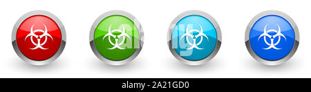 Biohazard argento metallizzato icone lucido, set di design moderno pulsanti per il web, internet e applicazioni mobili in quattro opzioni di colori isolati su whit Foto Stock