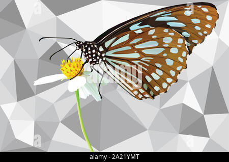 Bassa poli illustrazione di una farfalla su un fiore a margherita Foto Stock