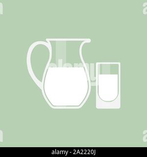Pitcher e vetro con latte icona stile piatto Illustrazione Vettoriale