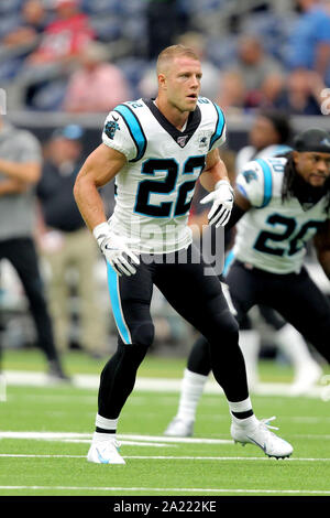 Houston, Texas, Stati Uniti d'America. 29Sep, 2019. Carolina Panthers running back Christian McCaffrey (22) si allunga prima della NFL stagione regolare il gioco tra la Houston Texans e Carolina Panthers a NRG Stadium di Houston, TX il 29 settembre 2019. Credito: Erik Williams/ZUMA filo/Alamy Live News Foto Stock