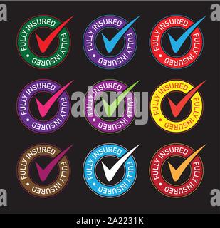 Completamente assicurato icona impostare Illustrazione Vettoriale