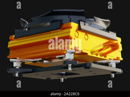 La ventola della CPU dello scambiatore di calore per PC isolati su sfondo. Il rendering 3D. Foto Stock