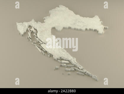 Estruso 3D Mappa politico della Croazia con rilievo come la scultura in marmo di una luce sfondo beige Foto Stock