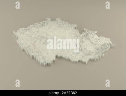 Estruso 3D carta politica della Cechia con rilievo come la scultura in marmo di una luce sfondo beige Foto Stock
