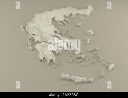 Estruso 3D Mappa politico della Grecia con rilievo come la scultura in marmo di una luce sfondo beige Foto Stock