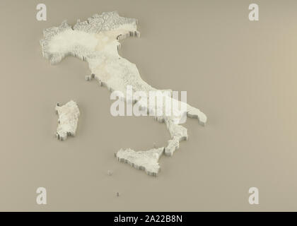 Estruso 3D Mappa politica dell Italia con rilievo come la scultura in marmo di una luce sfondo beige Foto Stock