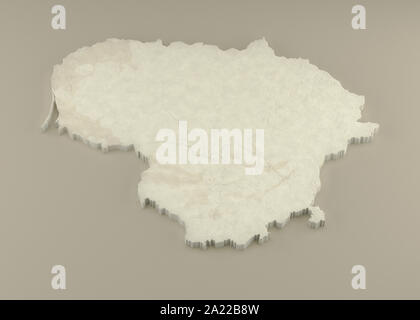 Estruso 3D carta politica della Lituania con rilievo come la scultura in marmo di una luce sfondo beige Foto Stock