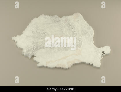 Estruso 3D carta politica della Romania con rilievo come la scultura in marmo di una luce sfondo beige Foto Stock