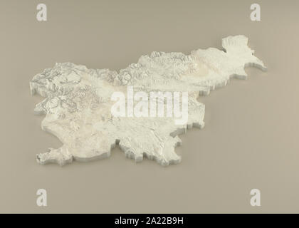 Estruso 3D Mappa politico della Slovenia con rilievo come la scultura in marmo di una luce sfondo beige Foto Stock