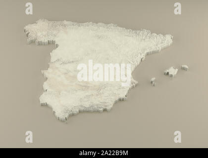 Estruso 3D carta politica della Spagna con rilievo come la scultura in marmo di una luce sfondo beige Foto Stock