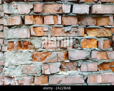 Parete di rosso mattone battuto. Sfondo di un mattone di colore rosso Foto Stock