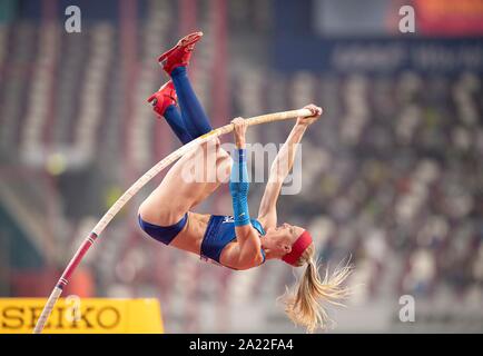 Doha in Qatar. 29Sep, 2019. Sandi MORRIS (USA/2° posto), azione finale donne Pole Vault, 29.09.2019 mondiali di atletica 2019 a Doha/Qatar, dal 27.09. - 10.10.2019. | Utilizzo di credito in tutto il mondo: dpa/Alamy Live News Foto Stock