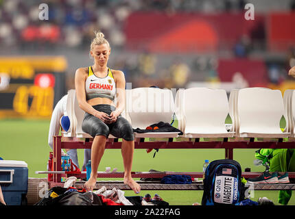 Doha in Qatar. 29Sep, 2019. Lisa RYZIH (Germania) deluso donna Pole Vault, su 29.09.2019 mondiali di atletica 2019 a Doha/Qatar, dal 27.09. - 10.10.2019. | Utilizzo di credito in tutto il mondo: dpa/Alamy Live News Foto Stock